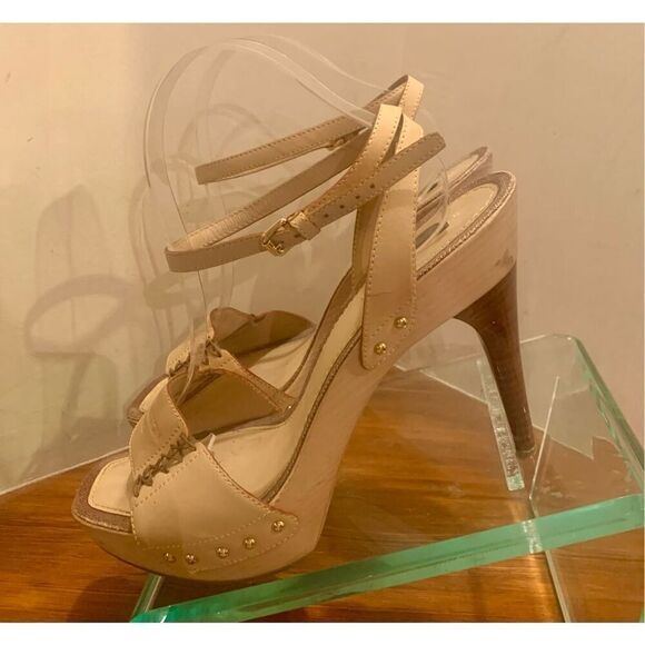 Louis Vuitton Womens Beige Leather Wood Platform Ankle Wrap Sandals Size 41 - Picture 1 of 14